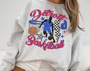 Retro Groovy Detroit Piston Crewneck Sweatshirt T-shirt Pistons Sweater Pistons Tshirt Vintage Detroit Basketball Fan Detroit Game Day