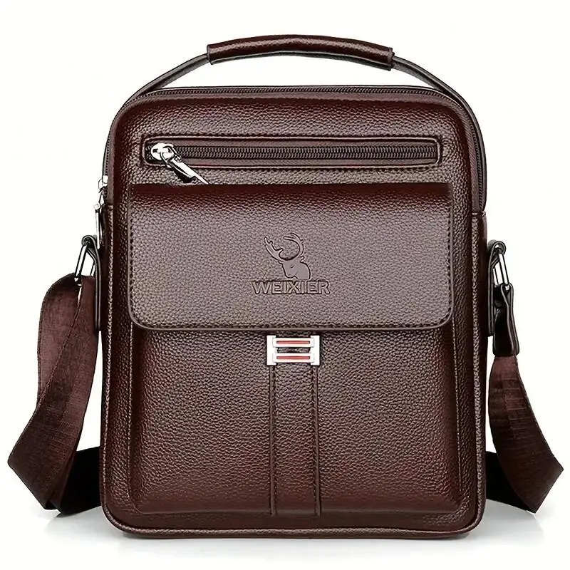 Maxoner Men's Minimalist PU Leather Retro Plain Crossbody Bag - Leather Shoulder Bag, Everyday Use, Multifunctional, Waterproof, Adjustable Strap, Nylon Carry-On, Zipper-Closure (Local Delivery), Everyday Crossbody Bag