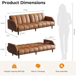 Fadware 78'' Futon Sofa Bed Couch, 2 Seater Faux Leather Futon Sleeper Couches with Adjustable Sofa Backrest, Convertible Loveseat Sofa Bed for Living Room, Bedroom, Office, Loft, Brown
