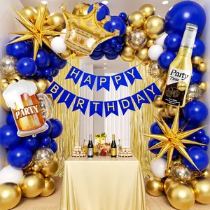 121pcs Royal Blue & Gold Birthday Decorations, Banner, Balloons for Men’s Milestone Parties