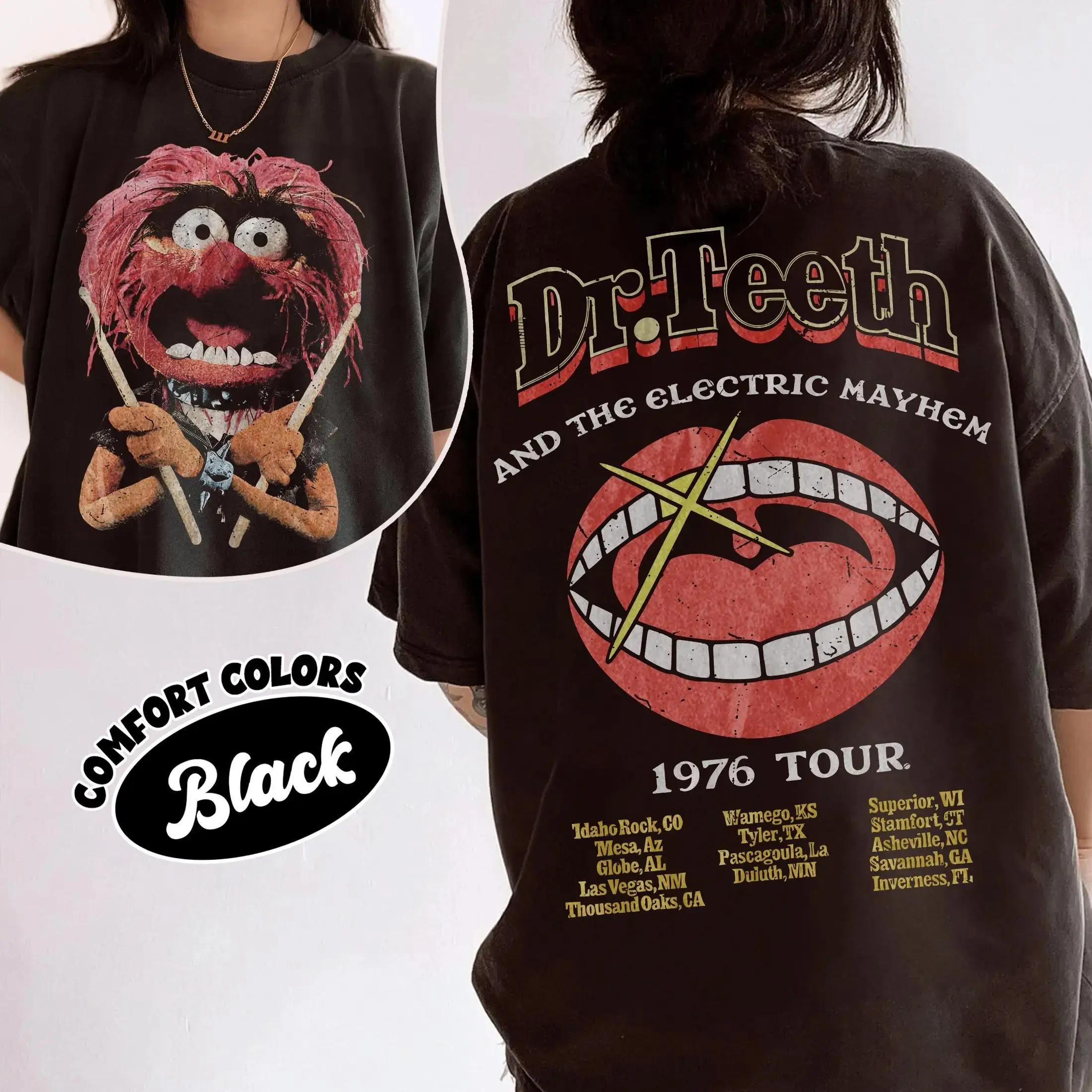 2-sided  The Mupppets Dr. Teeth & The Electric Mayhem 1976 Tour Shirt, The Show Matching Tee, Family Trip Shirt