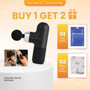 [RUBY VIBE CO] Velocity Mini Massage Gun, Deep Vibration & Electric Back Massager with 4 Heads, 4 Adjustable Speed Levels for Comfort Relaxation and Versatile Use, Quiet and Lightweight for Easy Handling
