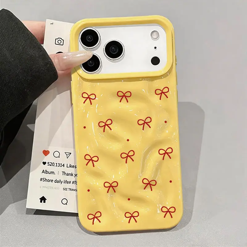 Patterned Viral Red Bow Meteorite Texture Wavy Smartphone Case - Premium Full-Coverage Shockproof Drop Protection Accessory for Women, Compatible with iPhone 17/16/15/14/13/12 Pro Max/XS, IP 13pro Texture Variant Tech Accessory
