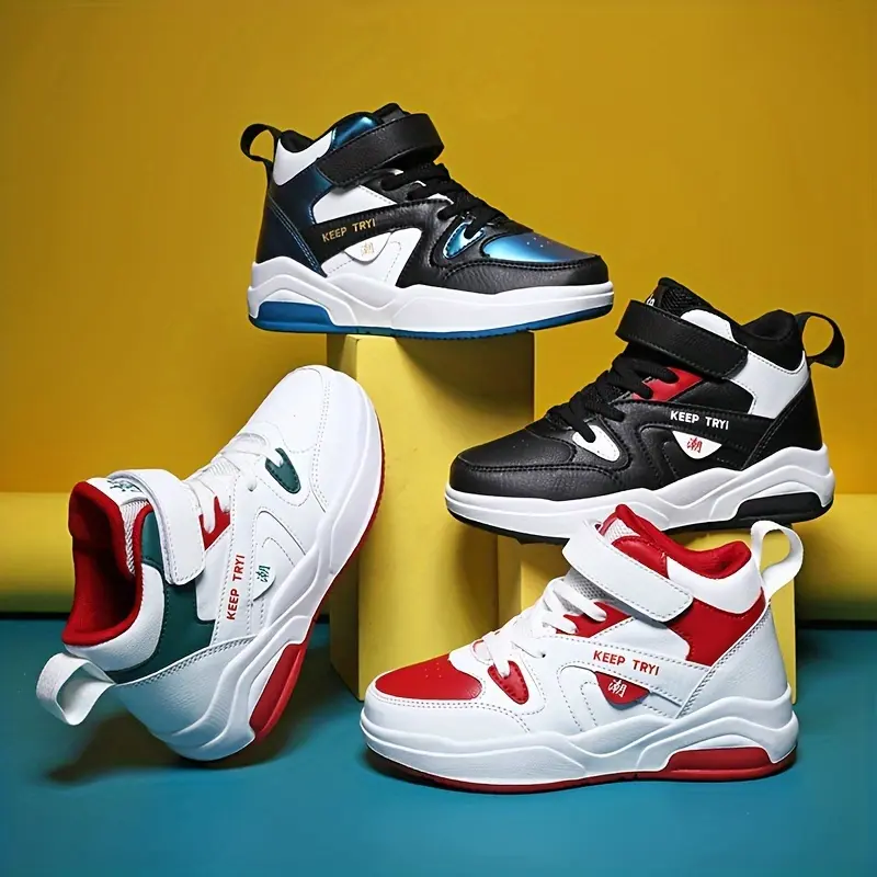 Boys' New Casual High-Top Shoes - 14 and Under Anti Skid Casual Trendy Trainer Footwear for Outdoor Walking, Breathable, All Seasons, Anti Skid Trainers, Athletic Trainers