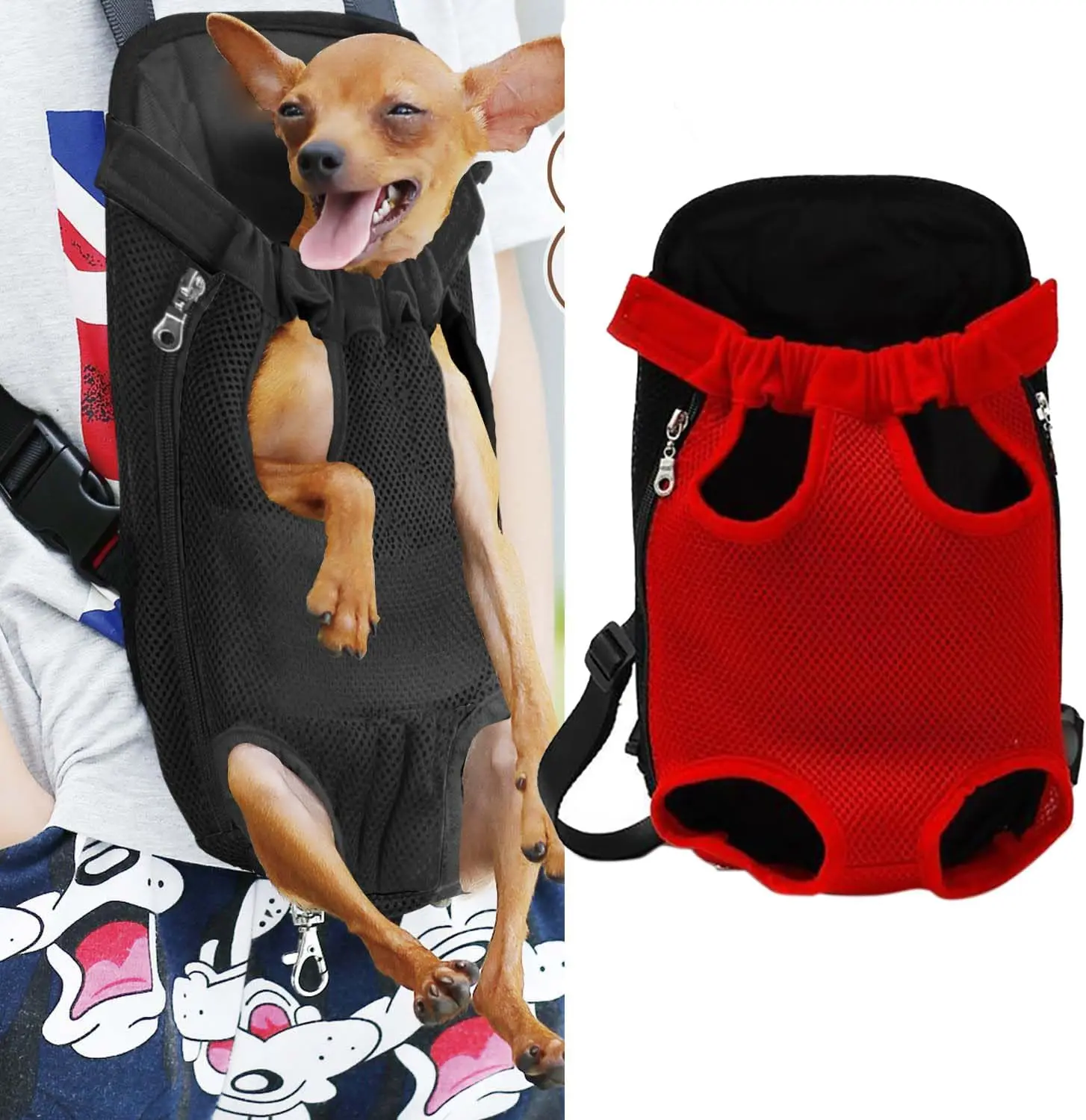 Pet Carrier Backpack, Adjustable Pet Cat Dog Carrier Backpack Travel Bag, Legs Out,Dog Carrier for Hiking Camping Travel, Sling Bag for Small Medium Dog Cat (Red, Medium (3.5-6.5LBS))