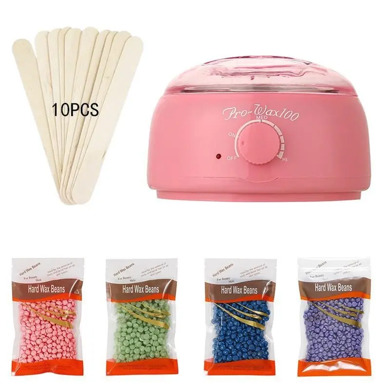 Long-Lasting Wax Machine Set, Includes 4 Hard Wax Beans + 10 Sticks, Full Body, Legs, Face, Eyebrows, Bikini Area, Unisex