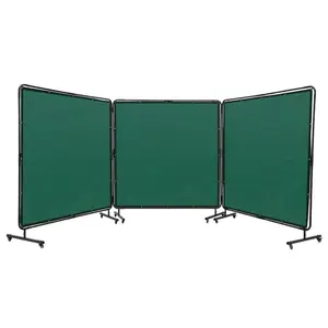 VEVOR Welding Screen with Frame, 6'x 6' 3 Panel Welding Curtain Screens, Flame-Resistant Vinyl Welding Protection Screen on 12 Swivel Wheels (6 Lockable), Moveable Professional for Workshop, Green