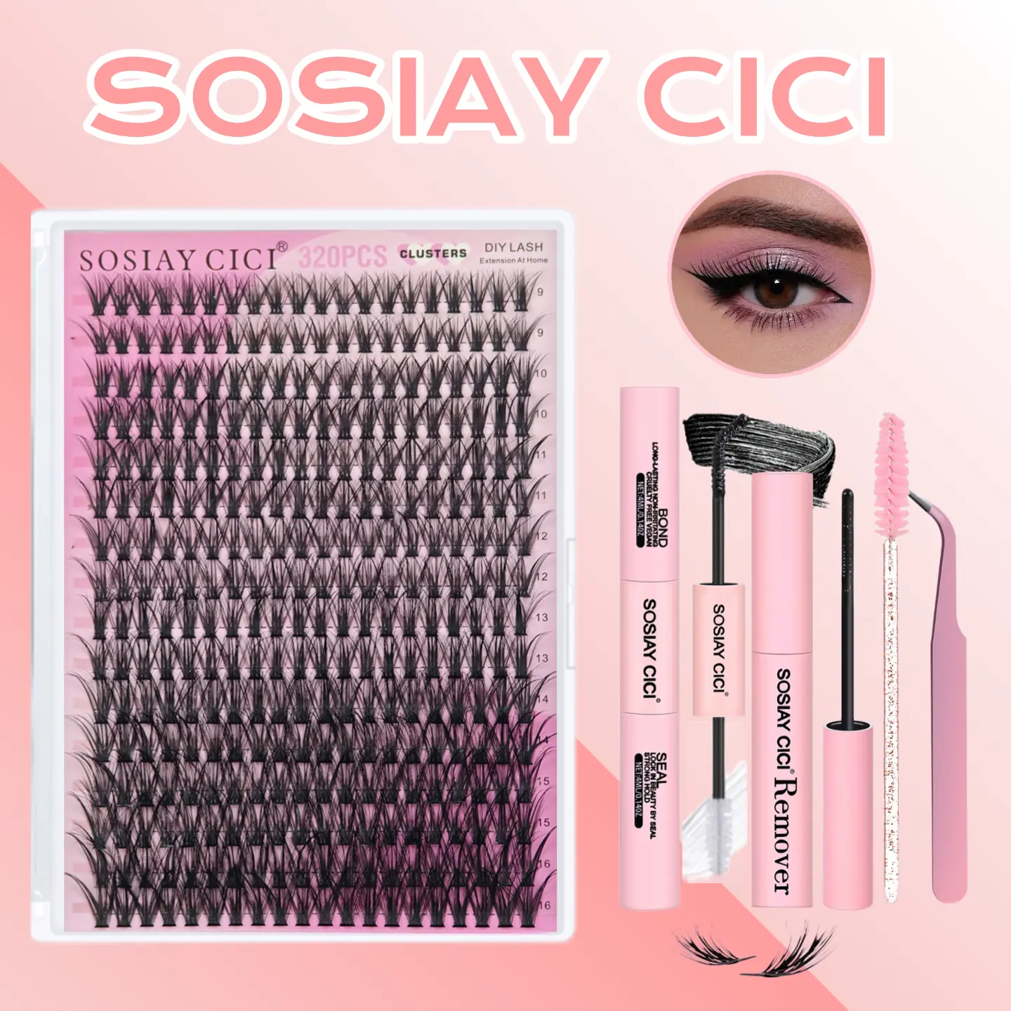 DIY Eyelash Extension Kit with Lightweight Lash Clusters, 40D-100D Volume for a Fluffy Dramatic Look, Complete Set with Bond and Seal for Beginners, Eyelash Clusters Kit, Individual Lashes, Salon, Cosmetic, Dramatic Lashes