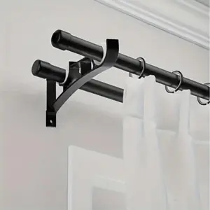 Double Curtain Rod Holder, 2pcs Stainless Steel Curtain Rod Bracket, Durable Curtain Rod Accessories, Curtain Stand, Home Decor Supplies for Living Room Bedroom