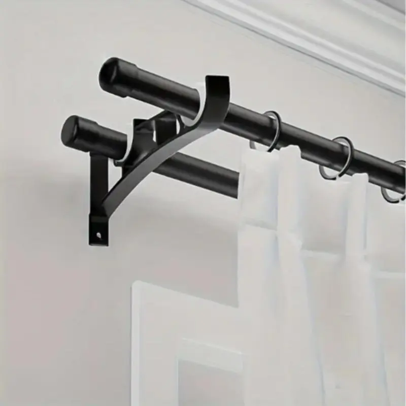 Double Curtain Rod Holder, 2pcs Stainless Steel Curtain Rod Bracket, Curtain Brackets, Durable Curtain Rod Accessories, Curtain Stand, Home Decor Supplies for Living Room Bedroom