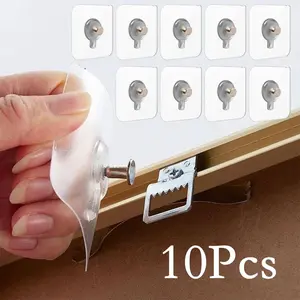 Wall Mounted Hooks (10 Pack), No-Drill Self Adhesive Installation Picture Frame Hangers, Removable Painting Hooks for Kitchen Bathroom Room Organization Decor Hangable