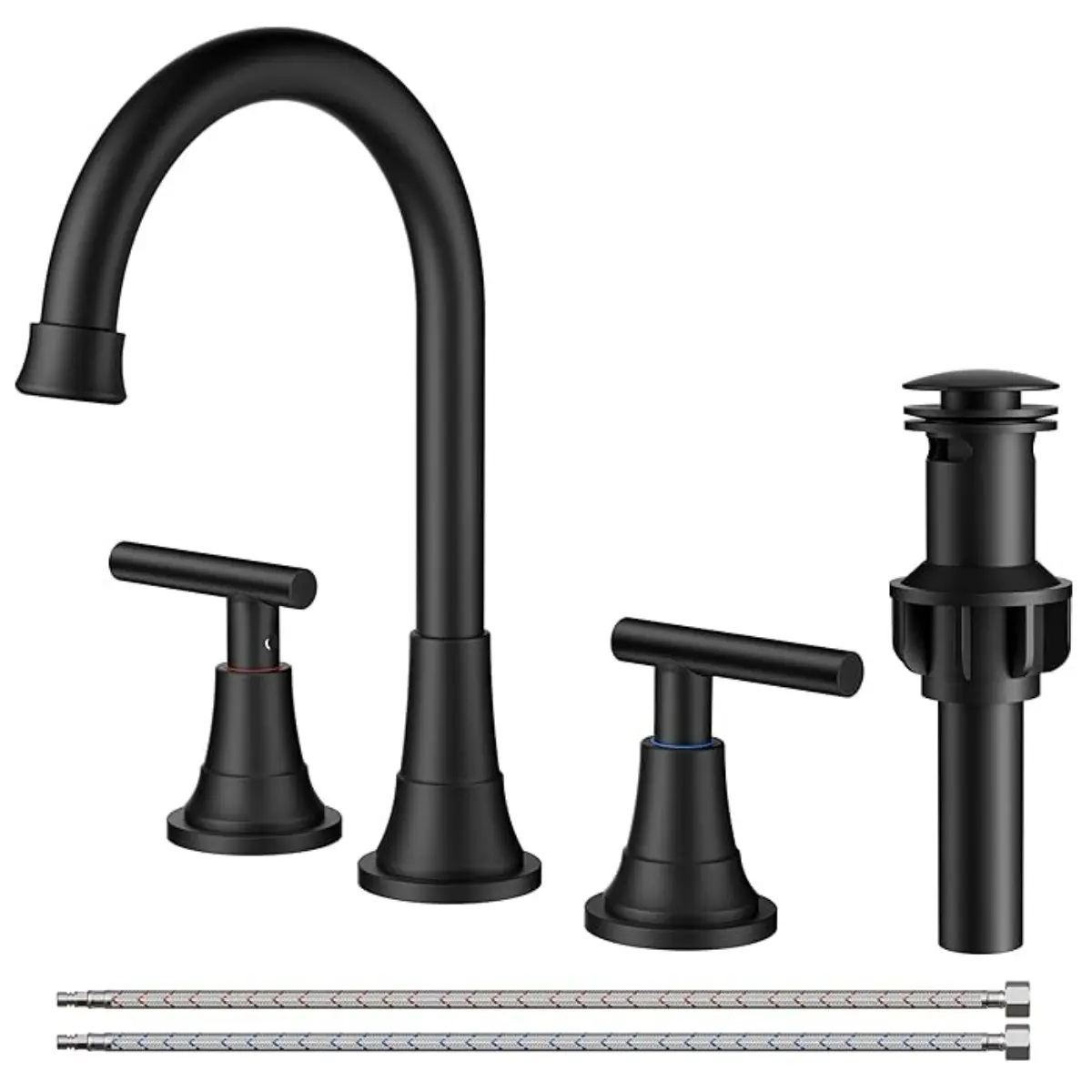 FORIOUS 8" Widespread Bathroom Faucet - Matte Black Double-Handle Widespread Bath Faucet, 360° Swivel Spout, with Pop-Up Drain & Supply Lines, for RV/Vanity Sinks, Double Handle Bathroom Sink Faucets, Widespread Bath Faucets homeessentials