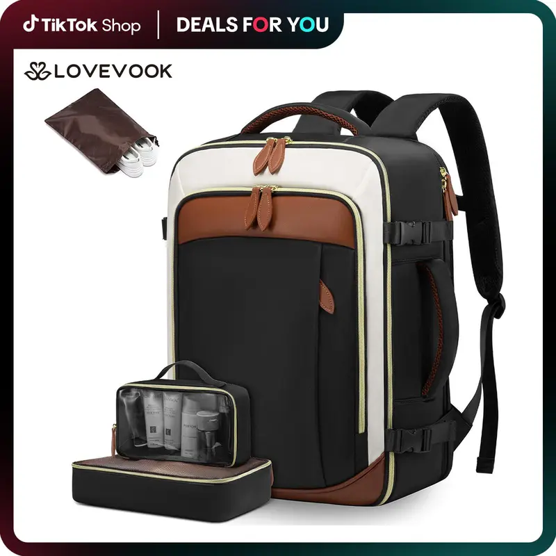 LOVEVOOK TikTokShopBacktoSchool TSA-Friendly Travel Backpack with Storage Bag and Toiletry Bag - Fits 17-Inch Laptop, for Hiking, Overnight, Weekend Trips and Business Travel