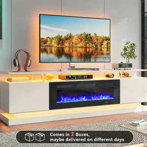 【2 Packages Shipping】oneinmil 70" Fireplace TV Stand Modern Entertainment Center for TVs Up to 80" with Storage Cabinets & Adjustable Flame Multicolor Modes Black & White Electric Fireplace