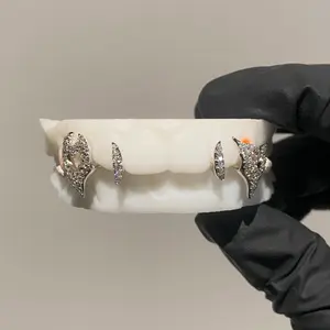 Custom 925 Silver Heart Teeth Grillz With Full Vvs Moissanite Y2K Fang Grillz