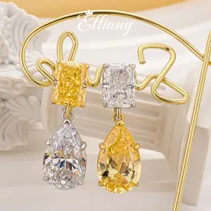 Effinny Jewelry 4.5ct Radiant Cut & 10.0ct Pear Cut Drop Earrings, 925 Sterling Silver Women's Earrings for Daily Wear