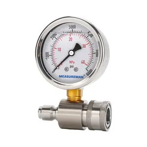Measureman Pressure Washer Gauge Kit 2-1/2 Inch 6000 PSI 3/8 Inch Stainless Steel Quick Connect Liquid Filled Design