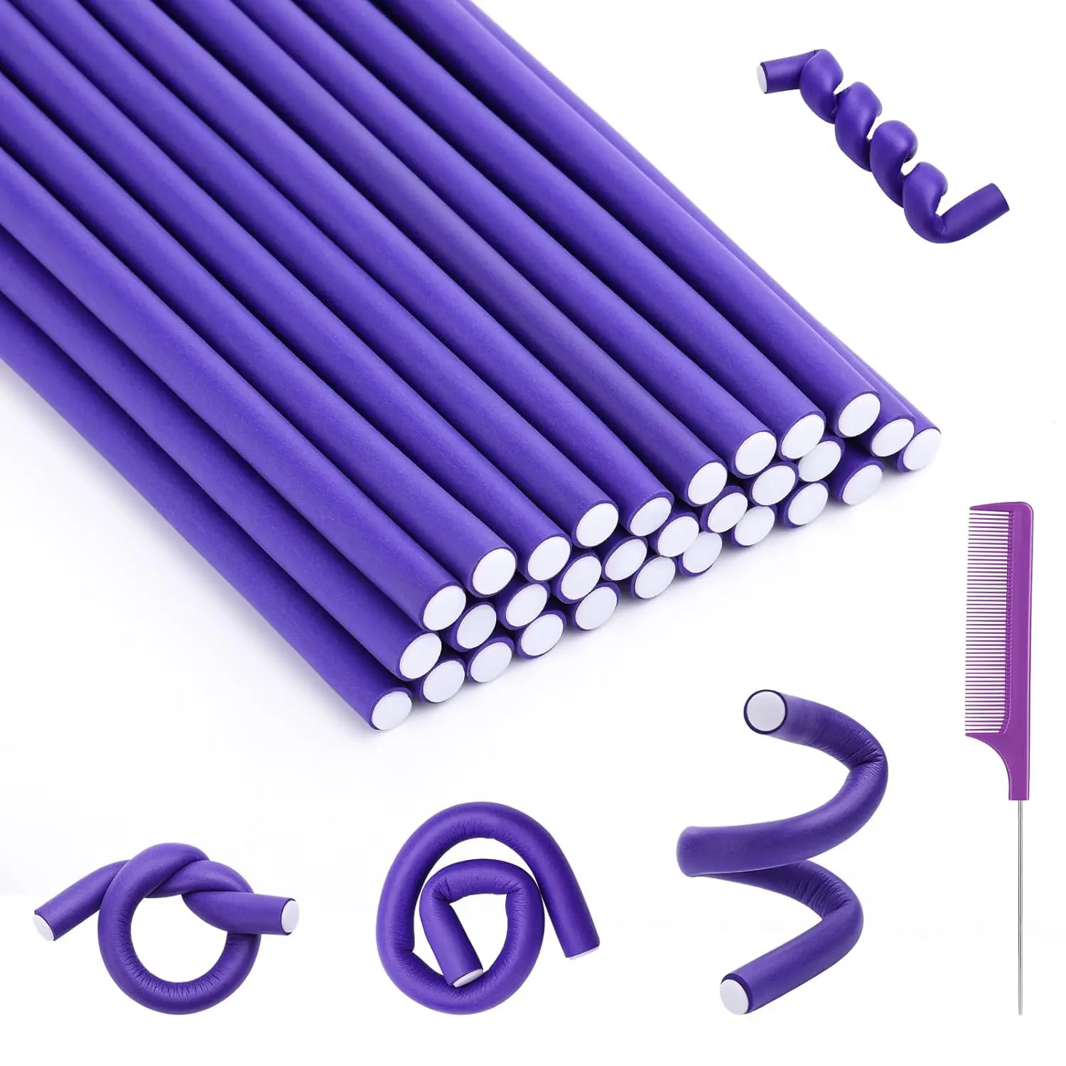 30-Piece Heatless Foam Hair Curlers Set 9.45″ Long Flexible No-Heat Rods for Short Medium & Long Hair Styling Perfect for All Hair Types