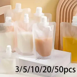 50-500ML Coffee Liquid Packaging Bag, Portable Drink Bag, Juice Bag, Leak-Proof Transparent Straw Bag, Reusable Sealed Container, Waterproof Pouch, Refill Pouch, Storage Pouch