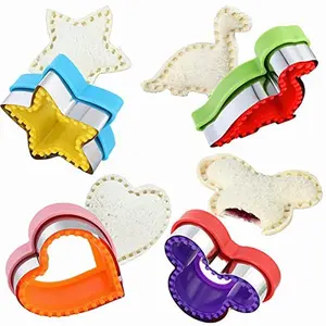 Elfkitwang Sandwich Cutter and Sealer Set,4 Pcs Bread Sandwich Decruster Pancake Maker DIY Cookie Cutters for Kids Bento,Heart Dinosaur Star Mouse Shapes Mold.