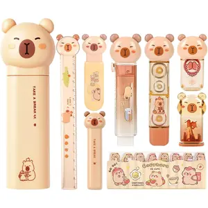 Capybara Stationery Set,Cute Capybara School Supplies,Stationary  Set,  Stationery Birthday GIFS, Includes Pencil Sharpener,Eraser, Correction Tape, Ruler, for Office School Supplies