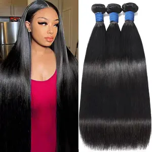 Encharm No Tangling No Shedding Salon Quality 100% Brazilian Cuticle Aligned Human Hair Bundles 30inch Straight Wave Hair Bundles for Quick Weave 1 3 4 Bundles Traditional Sew in Hair Extension