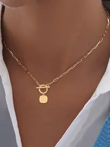 Women's Zirconia Initial Pendant Necklace, Toggle Clasps Stainless Steel Paper Clip Chain, Casual Fashion Jewelry for All Seasons, Exquisite Jewelry Gift