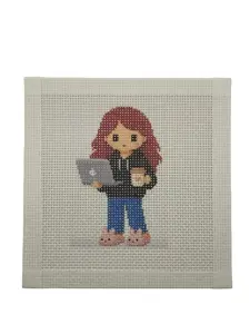 Lizzy Claire with Laptop & Slippers Needlepoint Canvas