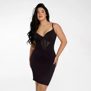 Shapewear Mesh Corset Panel Built-In Sculpting Midi Dress