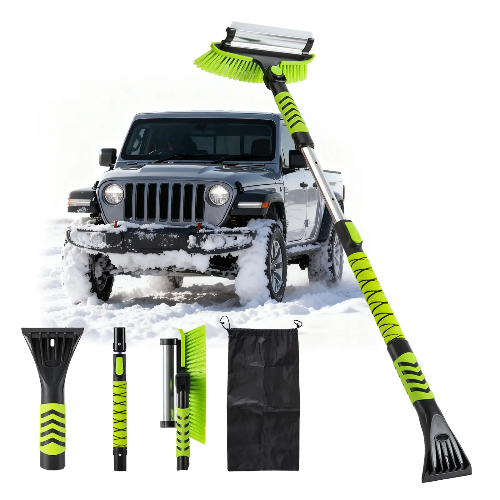 Steelite 42-in Portable 3-in-1 Snow Brush-Ice Scraper-Squeegee Tool, 34.2 in. Extendable Aluminum Handle, Pivoting Head, Ergonomic Foam Grip, Scratch-Safe Wipe, Clipper, Perfect Gift for Car Lovers,techvibes