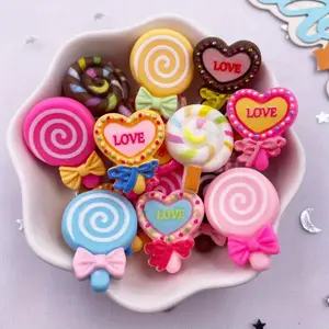 10pcs Mixed Resin 3D Colorful LOVE Bowknot Lollipop Flat back Cabochon Scrapbook Figurines DIY Bow Christmas Decor Jewelry Crafts Accessories