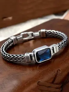 New woven and inlaid blue gemstone men's copper bracelet, Cuban retro women's bracelet, couple style jewelry matching, heavy workmanship fine texture, gift for boyfriend or girlfriend, suitable for all occasions, Cuban Bracelets