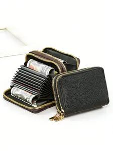 Women's PU Card Wallet, Elegant Zipper Design, Large Capacity Dual-Layer Organizer, All-Seasons Essential Accessory, Zipper Card Holder
