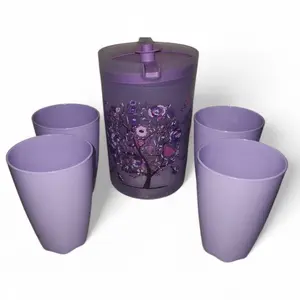 Tupperware Purple w Design Pitcher and Cups 2L/ 4 Floresta Cups