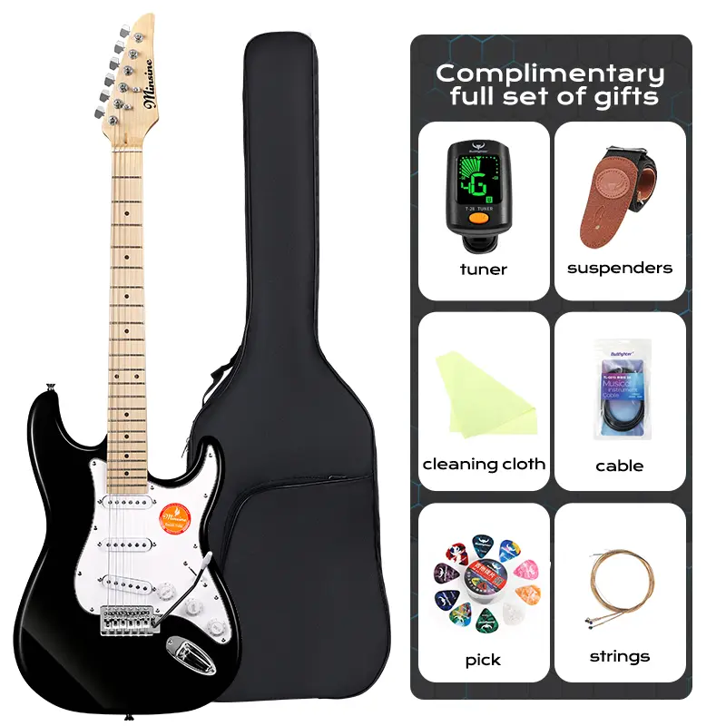 Bullfighter MS100 Stratocaster 39in Full-Size Electric Guitar Beginner Kit - Solid Body Lightning Blue, Full Starter Set with Gig Bag, Strap, Tremolo Arm, Cable, Picks, Manual - Ideal for Beginners, Music Learning, Birthday, Adults