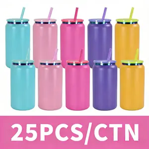 25-Pack US Warehouse 16oz Rainbow Metal Vacuum Insulated Tumbler - Double-Wall Water Bottles & Flasks, 8 Colors Mixed, Colored Lid & Straw, Laser-Engravable Drinkware for Gifts, Camping