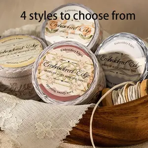200cm/roll Embroidered Edge Faux Embroidery Alien Adhesive Tape, Vintage Lace Decor for DIY Scrapbooking, Journaling, Crafting, Unique Collage Material