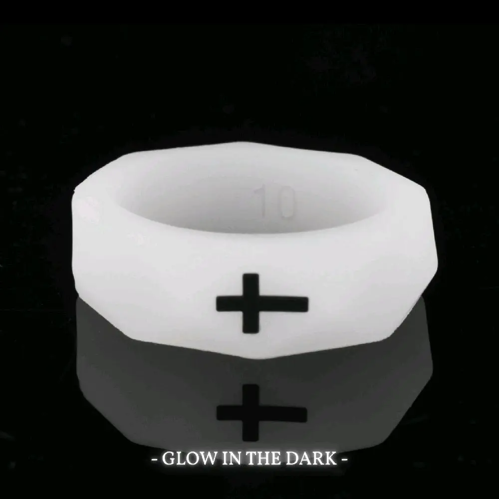 Gemvius White Glow Faith Ring - Glow In The Dark - High Quality Silicone - Extreme Durability - Ultra Comfort - Active Lifestyle - Cross Ring
