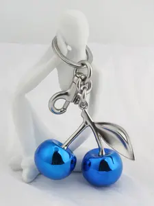 Mirror Blue Cherry Bag Charm High-End Mirror Lightweight Keychain, Trendy Cute Keychain, Fruits Pattern, Casual Style, No Choking Hazard Warning, Fashion Accessory