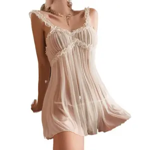 Women Semi-Transparent Sexy Nightdress Hot Suspenders Temptation Erotic Clothing Dress And Mature Underwear With Thong Evening Dress For Going Out