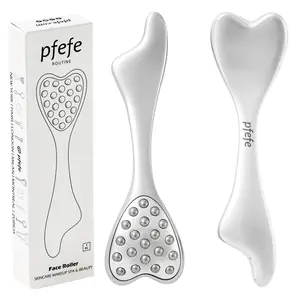 PFEFE 3 in 1 Dolphin Face Roller 1 Count Gua Sha Uplift Facial Massaging with 360 Rorating Balls Sculpt Lift Face Jawline Reduce Puffiness Undereye Bags Tighten Skin Body Stainless Steel Skincare Beauty Tools for Girls Women Gift