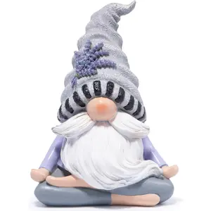 Hodao Zen Lavender Meditation Gnome Figurine Yoga Inspired Home Decor for Relaxation Serene Living Spaces Spring Yoga Lavender Gnome Decorations Calming Gifts for Women Nature Lovers