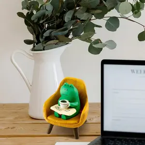 Mini Frog Figurine, Fun Resin Desktop Decoration with Reading and Coffee Design, Vibrant and Accents, Great Gift for Frog Lovers
