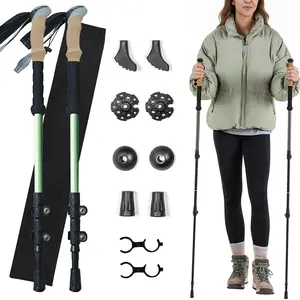 Adjustable Trekking Poles 2-Pack, Lightweight Collapsible Hiking Sticks with Quick Flip Locks, Ergonomic Cork Grips & All-Terrain Accessories Kit for Walking, Camping & Backpacking