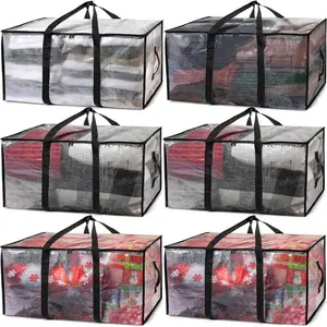 Extra Large Clear Plastic Moving Bags with Reinforced Handles Set of 6 Durable Storage Bins for Clothing Dorm Essentials Holiday Decorations 27x15x14 Inches 24 Gallon Capacity