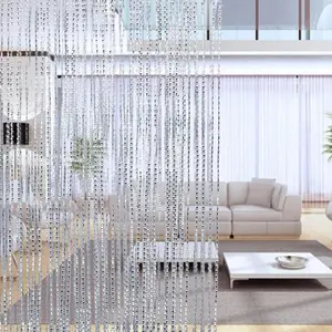 Glitter Door Curtain, 1 Count Champagne Silver Silk Door Curtain, Sparkling Line Door Curtain, Elegant Home Decoration for Living Room Bedroom Hotel