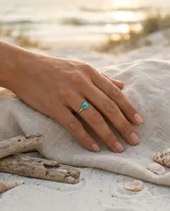 Genuine Sonoran Turquoise Ring Size 7.5, Handmade Sterling Silver Ring, Dainty Turquoise Ring, Minimalist Stackable Ring, Natural Stone Ring