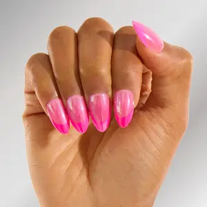 Pink Flamingo Press-On Nails - Glossy Hot Pink & Blush Two-Tone Almond Shape Complete Kit for Bold Spirits
