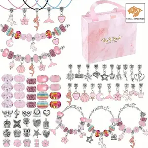 67-Piece DIY Bead Jewelry Kit, Includes 60 Beads, 3 Bracelets, 3 Necklaces, Portable Jewelry Box, Creative Gift for Girls Aged 6+, Beaded Bracelet Set