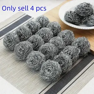 Durable Stainless Steel Cleaning Pads, Multi-Purpose Metal Sponges for Kitchen Bathroom Floor Industrial Use, Pack of 4, Dishwashing Sponge